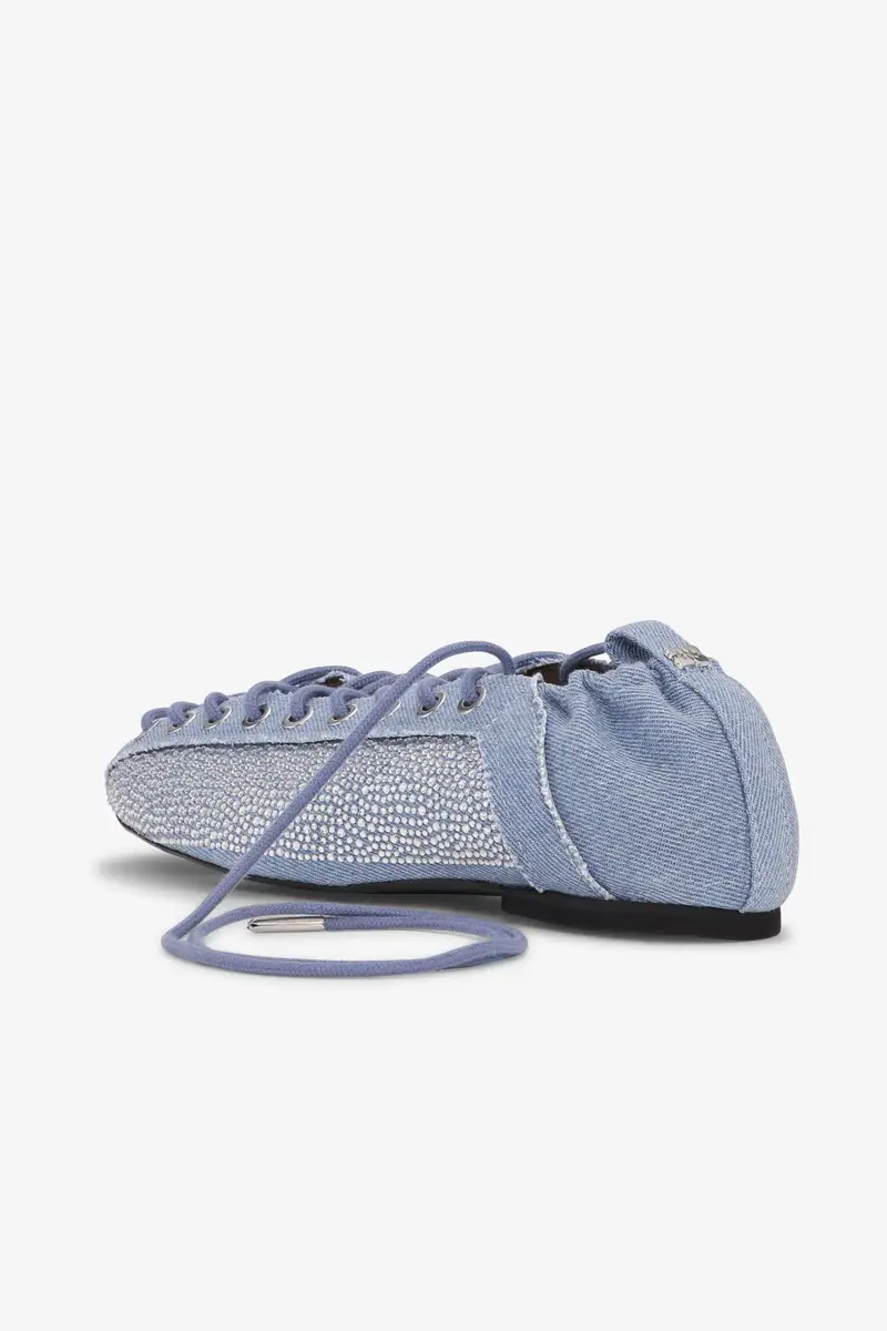 Snörningsballerinaskor i kristallprydd denim Snörningsballerinaskor i kristallprydd denim