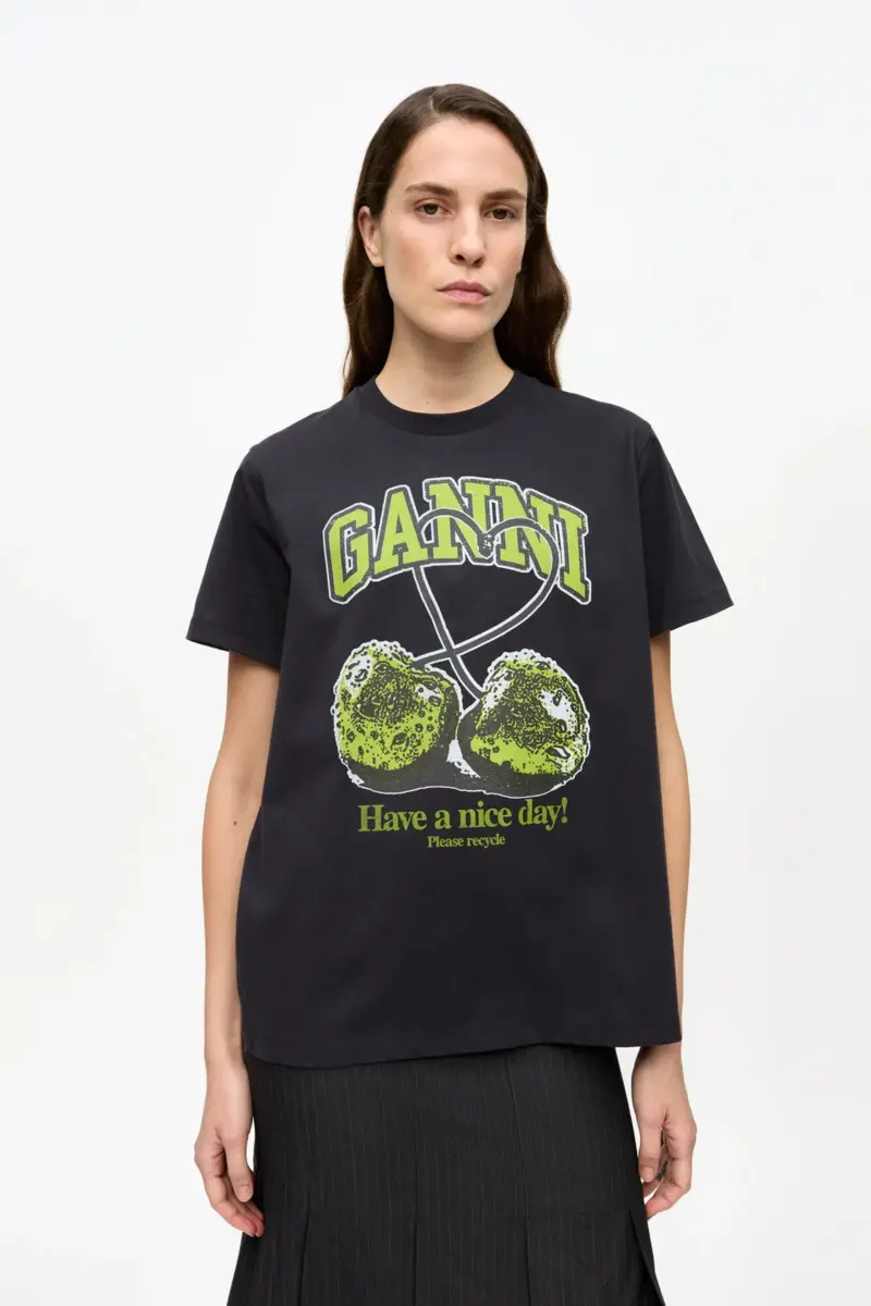 Svart Basic Jersey Green Cherry Relaxed T-shirt