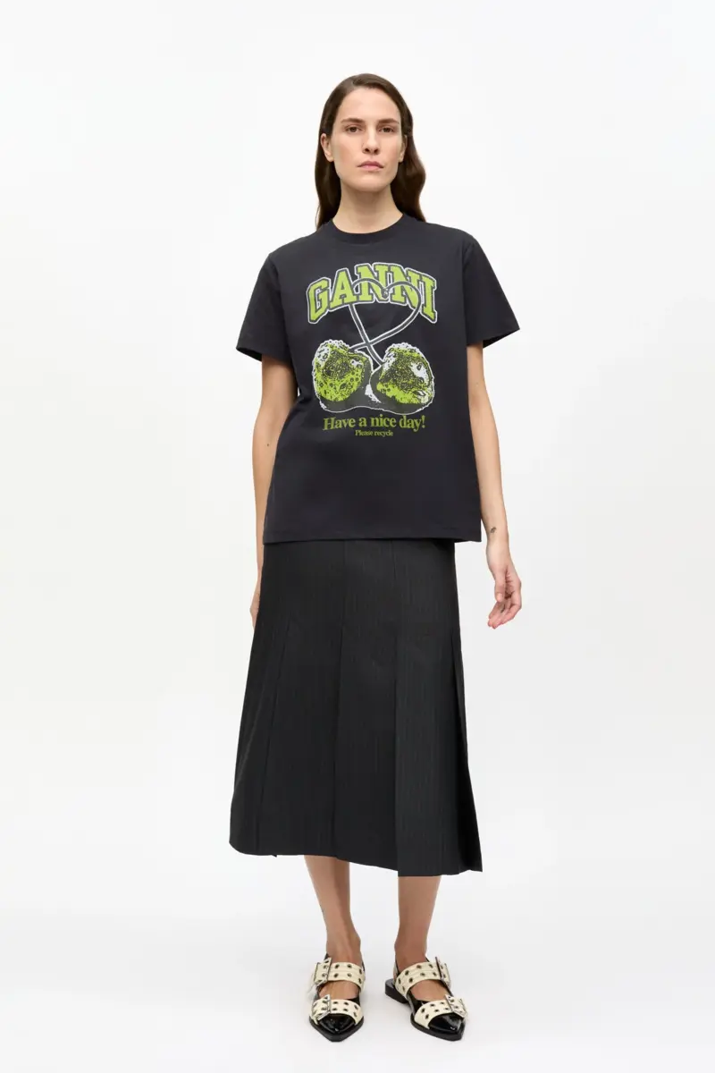 Svart Basic Jersey Green Cherry Relaxed T-shirt