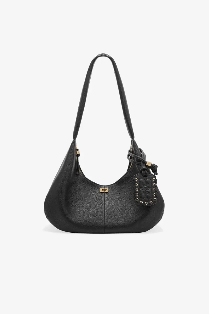 Svart kornig medium hobo-väska