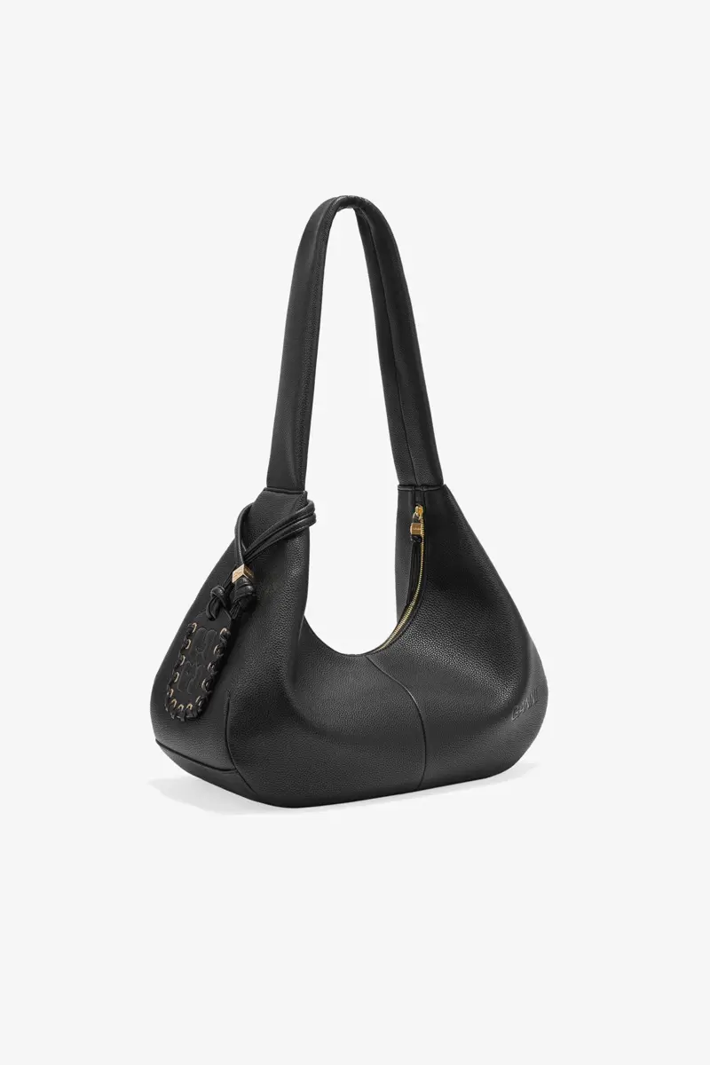 Svart kornig medium hobo-väska