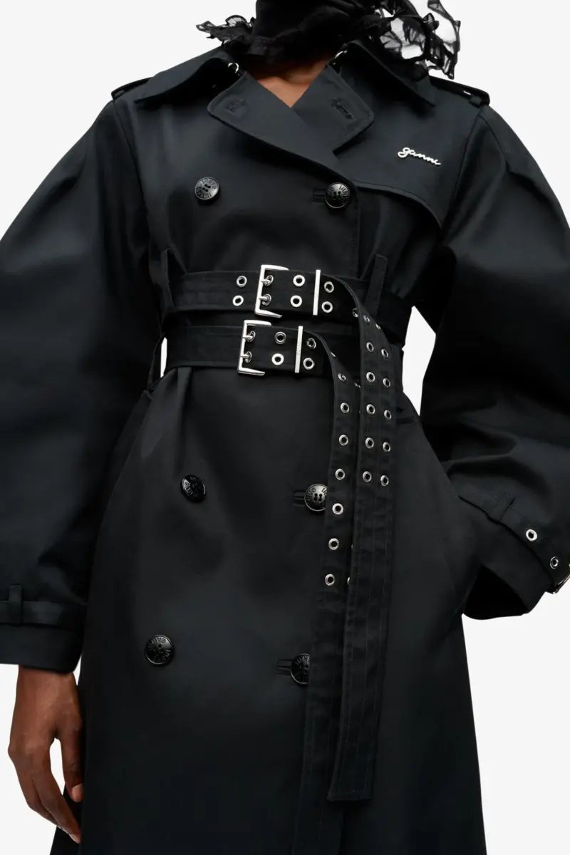 Svart trenchcoat i bondad bomull Svart trenchcoat i bondad bomull