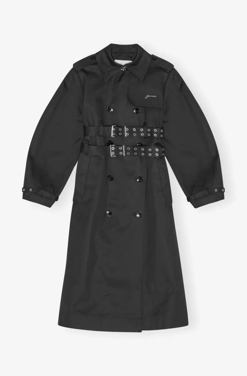 Svart trenchcoat i bondad bomull Svart trenchcoat i bondad bomull