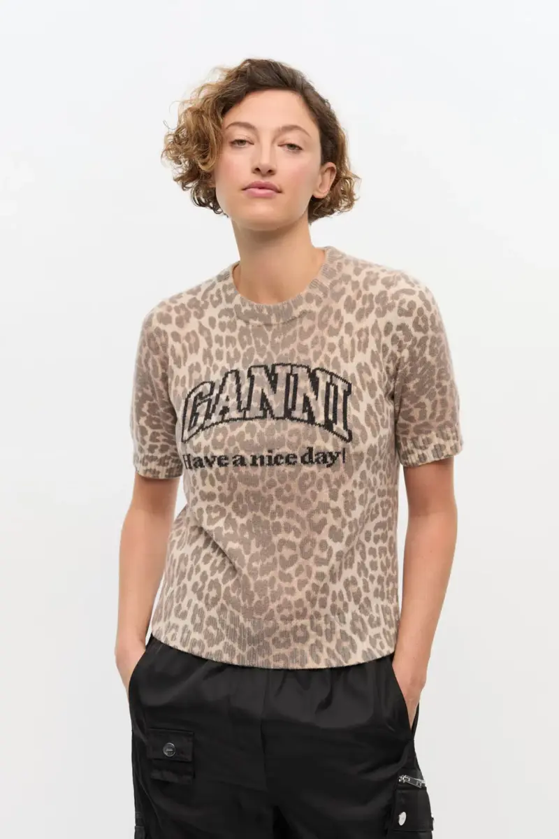 T-shirt i leopardmönster i ullblandning