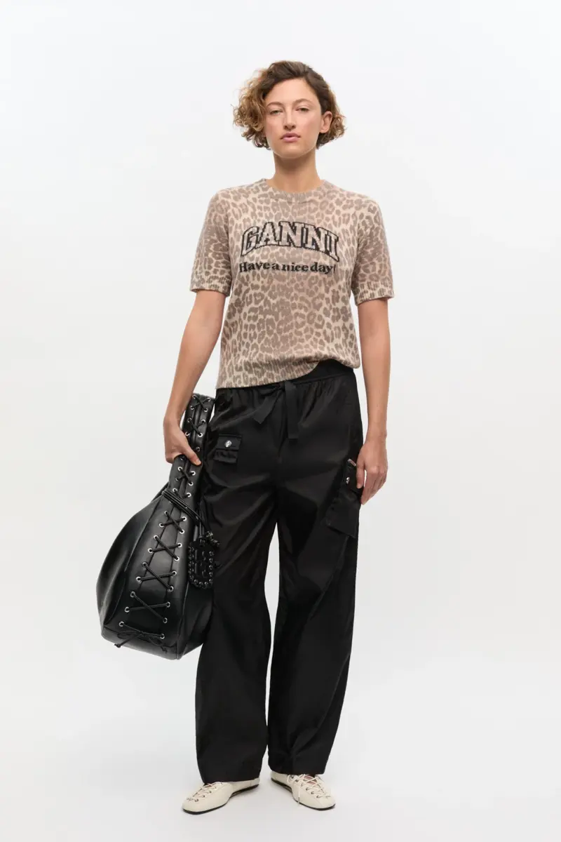 T-shirt i leopardmönster i ullblandning