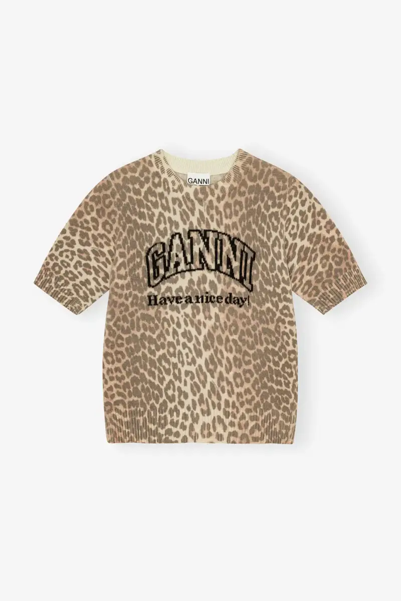 T-shirt i leopardmönster i ullblandning T-shirt i leopardmönster i ullblandning