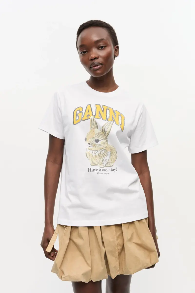 Vit avslappnad jersey-T-shirt med kaninmotiv