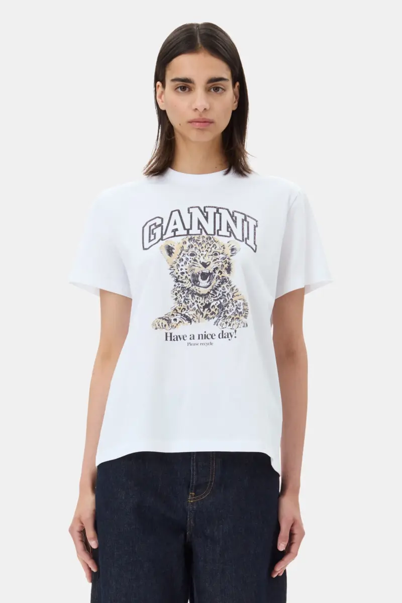 Vit, avslappnad T-shirt i basjersey med leopardmönster