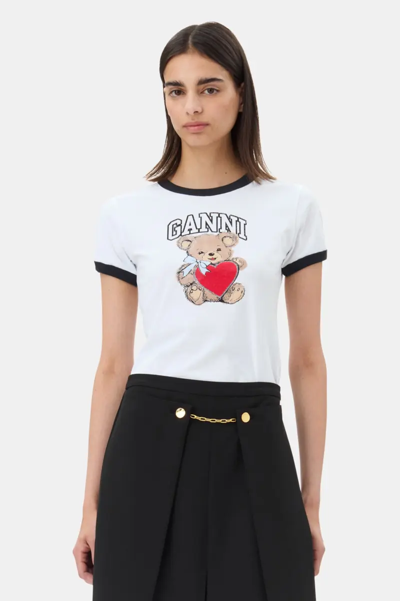 Vit basic jersey-T-shirt med björnmotiv