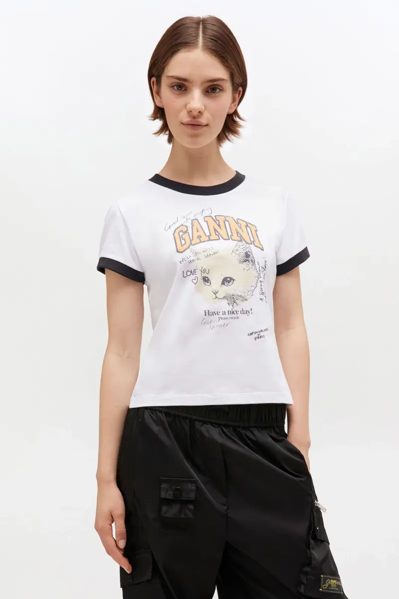 Vit kort kitty-T-shirt
