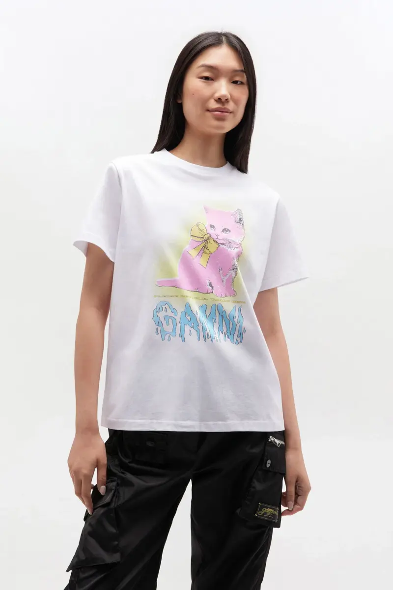 Vit T-shirt med kattmotiv