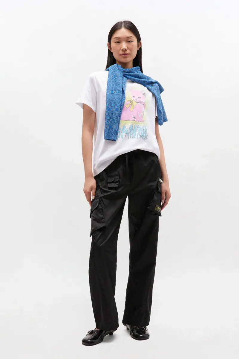 Vit T-shirt med kattmotiv